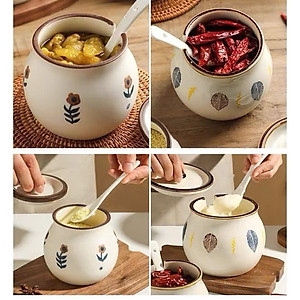 HŨ ( ÂU ) 1200ML BẰNG SỨ ĐỰNG MỠ, THỐ SỨ ĐỰNG GIA VỊ, CÓ NẮP + THÌA, CHỊU NHIỆT CAO, HŨ MUỐI DƯA HỌA TIẾT HOA LÁ XINH - HÀNG CHÍNH HÃNG MINIIN