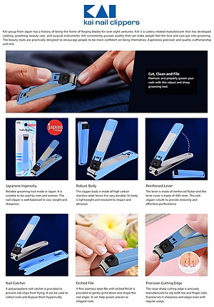 Bấm móng tay cao cấp Kai, phần bọc nhựa được thiết kế dùng để làm nơi chứa móng tay trong khi cắt, bấm tránh rơi vãi khắp nơi - nội địa Nhật Bản