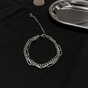 Vòng đeo tay 2 lớp titan xích vuông độc đáo