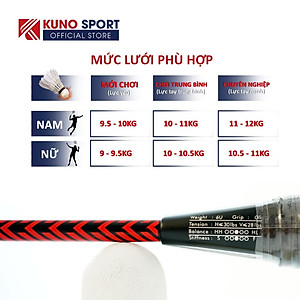 Vợt Cầu Lông Kuno Super Light K88, 6U Thân Dẻo, Công Thủ Toàn, Căng Sẵn 10kg