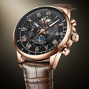 Đồng hồ nam chống nước DIZIZID chính hãng dây da cao cấp - Chạy full 6 kim và lịch ngày - Chống nước tốt - Kim dạ quang - Tặng kèm pin dự phòng DZDT69