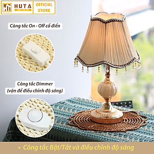 Đèn Ngủ Để Bàn Thép HUTA CD1 Sang Trọng Cổ Điển, Decor Trang Trí Phòng Ngủ, Khách Sạn, Điều Chỉnh Độ Sáng, Bóng Led Sáng Vàng Tiết Kiệm Điện