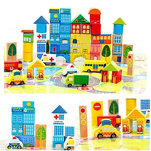 Đồ chơi mô hình lắp ráp thành phố gỗ 62 chi tiết quà tặng cho bé trẻ em