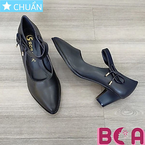 Giày cao gót nữ 5p RO330 ROSATA tại BCASHOP màu đen, mũi tròn, quai keo gai và có đính nơ nhã nhặn, thanh lịch