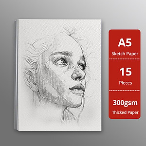 Giấy vẽ A5L chuyên dụng cao cấp giấy Sketch vẽ đẹp 2 mặt, chất giấy có vân màu trắng kem sang, giấy nhập khẩu 100% từ Ý định lượng 300gsm, xấp giấy15 tờ  Green Art - Hàng chính hãng