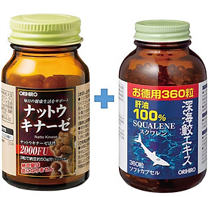 Combo viên uống hỗ trợ phòng ngừa tai biến đột quỵ Nattokinase và Dầu gan cá mập Orihiro Squalene Nhật Bản