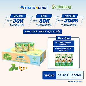Thùng Sữa đậu nành Vinasoy Fami Canxi ít đường (200ml x 36 Hộp)