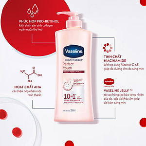Combo 2 Sữa dưỡng thể với thành phần ngừa lão hóa dưỡng sáng VASELINE Healthy Bright Perfect Youth 350ML/chai