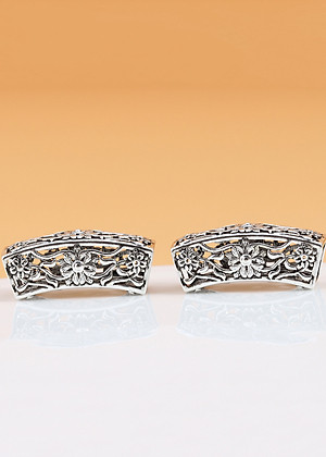 Charm bạc ống hình chữ nhật xỏ ngang họa tiết hoa lá - Ngọc Quý Gemstones