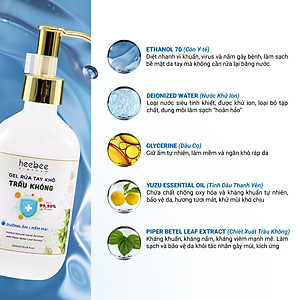 Gel Rửa Tay Khô Trầu Không Heebee's Khử Mùi, Sạch Khuẩn 99.99%, Dưỡng Ẩm 65/300ML