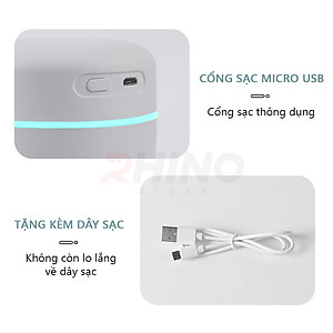Máy phun sương xông tinh dầu tạo ẩm Rhino H901 dung tích 420ml, nhỏ gọn, không gây tiếng ồn, tích hợp đèn ngủ RGB nhiều màu, có chế độ tự ngắt - Hàng chính hãng
