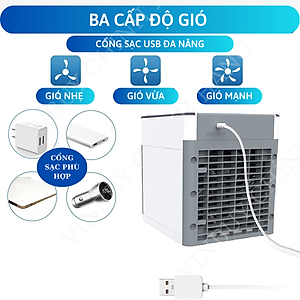 Quạt điều hòa mini hơi nước làm mát không khí nhỏ gọn để bàn, nhiều chế độ làm mát, có khay chứa đá, công suất lớn, quạt êm không gây tiếng ồn - Hàng chính hãng - VinBuy