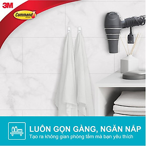Móc dán tường chống thấm nước Command 3M vỉ 2 cái cỡ vừa chịu lực 1.3kg - Độ bền cao, bám cực chắc, tháo cực dễ 17001B