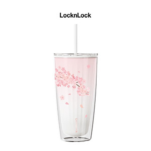 Ly nhựa 2 lớp Cherry Blossom Double wall Cold Cup LocknLock HAP522 - Kèm ống hút - Dung tích 750ml