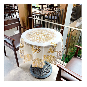 Khăn Trải Bàn WLG.751 tròn, đường kính 180 cm,  hoa văn phủ nhũ vàng, nhựa PVC dẻo, không thấm nước