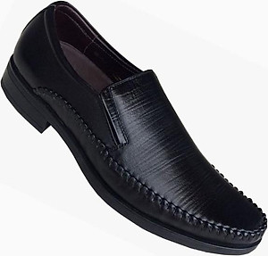 Giày tây nam không dây Trường Hải đen da bò cao cấp cao 3cm đế cao su GT100