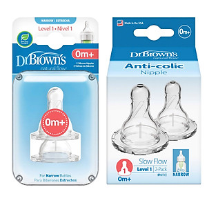 Hộp 2 núm ty thay thế bình sữa Dr.Brown's cổ thường ( cổ hẹp ) dòng Options Plus