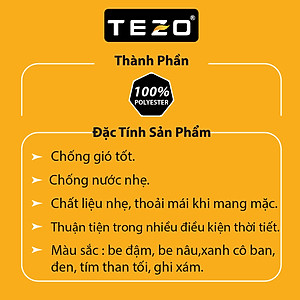 Áo khoác nam TEZO vải gió hai lớp 6 màu kháng nước kháng bụi cản gió giữ ấm cơ thể 2109AG2T01