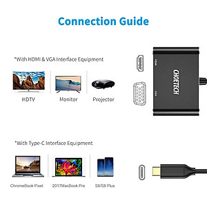 Hub chia cổng đa năng 2 in 1 Type-C thành cổng VGA Full HD & cổng HDMI chuẩn 4K hiệu CHOETECH M07BK dành cho Macbook Pro / Smartphone  - Hàng chính hãng