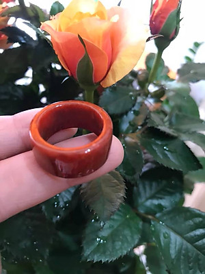 CHIẾC NHẪN VUÔNG ỐNG ĐỎ ĐẬM ĐẸP ĐÁ CẨM THẠCH MAY MẮN SIZE 17MM BẢN CAO 9,5MM  AC  MẠNG HỎA VÀ THỔ 