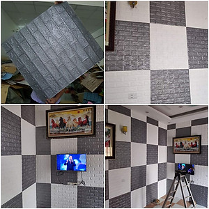 Bộ 5 Tấm Xốp Dán Tường Giả Gạch 3D Màu Xám 70cmx77cm