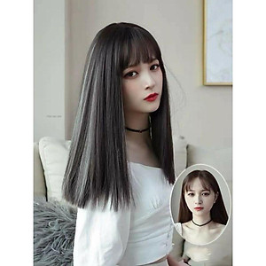 Tóc giả nguyên đầu tóc thẳng lửng line xám - Tặng lưới chùm tóc