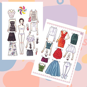 Búp bê giấy thay đồ thời trang đồ chơi cắt thủ công cho bé Combo 6 hình siêu đáng yêu 006