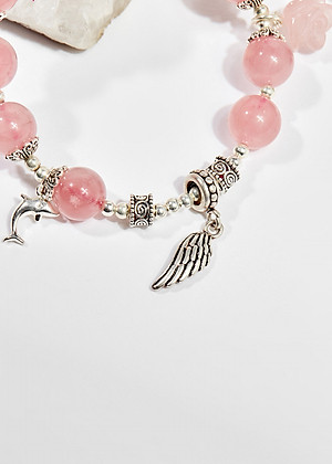 Vòng tay phong thủy đá thạch anh hồng charm cánh 10mm mệnh hỏa , thổ - Ngọc Quý Gemstones