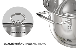 [Hàng Chính Hãng] Nồi Inox 5 Đáy Sunhouse SHG788 - Sử dụng được mọi loại bếp - Kích thước đa dạng 16cm, 20cm, 24cm