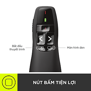 Bút trình chiếu từ xa Logitech R400 - Không dây USB 15m, nút bấm tiện lợi - Hàng chính hãng
