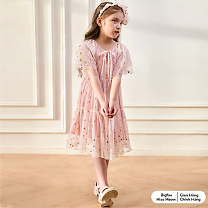 Đầm tiểu thư dự tiệc cho bé gái Bigfox Miss Meow, váy công chúa size đại ren lưới hồng mùa hè 7,9,11 tuổi 30kg