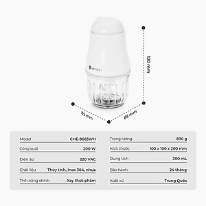 Máy xay thịt, xay thực phẩm cho bé Elmich CHE-8665, 6 lưỡi inox 304 xay nhanh, nhuyễn mịn, đảo trộn đồng đều các loại thực phẩm, an toàn tuyệt đối với trẻ nhỏ - Hàng chính hãng