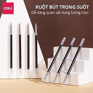 Bút Bi Nước Bút Gel Bút Mực Bấm Văn Phòng Deli Mực Đen Ngòi 0.35mm Học Sinh Mực Đều, Ngòi Nhỏ - Có Ruột Thay Thế