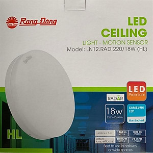 Đèn LED Rạng Đông tròn ốp trần cảm biến 18W Model: LN12.RAD 220/18W