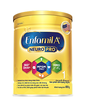 Sữa bột Enfamil A+ Neuropro 1 830g với DHA giúp phát triển não bộ cho trẻ từ 0-6 tháng tuổi