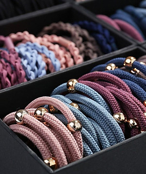 Sét 40 dây buộc tóc xuất Hàn 1 hạt HD08 hộp giấy đen