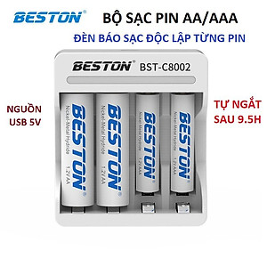 Bộ sạc pin AA AAA Beston C8002 dùng cho micro không dây, máy ảnh, điều khiển, đồ chơi trẻ em, đồng hồ