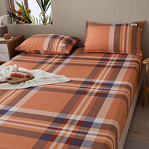 Bộ Ga Gối Cotton Tici Kẻ LIDACO Cao Cấp - Kẻ Cam