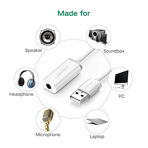USB Sound Card - Cáp chuyển từ cổng USB ra audio 3.5mm hỗ trợ Mic và Tai Nghe Ugreen 30712 - Hàng Chính Hãng