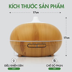 Combo 3 Chai Tinh Dầu TOKI MORI Sả Chanh + Cam Ngọt + Bạc Hà kèm Máy Xông Tinh Dầu/Máy Khuếch Tán Hình Quả Bí Vân Gỗ Đèn Led Có Remote Điều Khiển Từ Xa