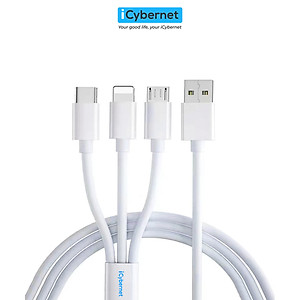 Cáp sạc nhanh 3 trong 1 iCybernet IC-1005 chiều dài 1,2m (sạc nhanh 3.5A và truyền dữ liệu 480MB/s cổng TypeC, không tương thích với IP15,16 Series và ipad cổng TypeC)) - Hàng chính hãng