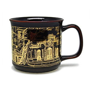 Cốc cà phê Đại Hà Nội  Đông Gia-màu men hỏa biếnĐông Gia-màu men hỏa biến  tự nhiên Đen bóng mạ vàng