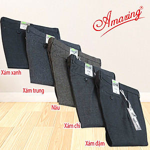 Quần tây Amazing, hoạ tiết vân chìm, không ly, ống suông, màu xám trung, vải spandex ít nhăn, dày, mềm