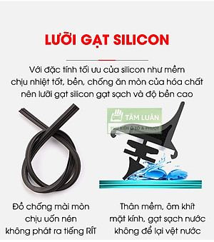 Gạt mưa ô tô silicon Tâm Luân, KHÔNG XƯƠNG - Thân mềm, gạt sạch - không tiếng ồn - độ bền cao - không bị oxi hoá, độ bền lên đến 10 năm
