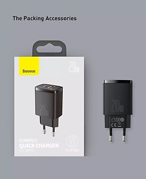 Cốc sạc siêu nhỏ gọn 20W Baseus Compact Quick Charger (USB + Type C, công suất 20W) - Hàng Chính Hãng 