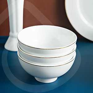 Bát cơm 4.4 inch - Bát tô cơm, bát ăn cơm, bát con đế cao sứ Long Phương hàng chính hãng viền vàng