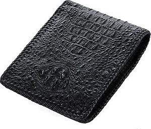 Bóp nam Huy Hoàng da cá sấu nguyên con đan viền màu đen HT2762