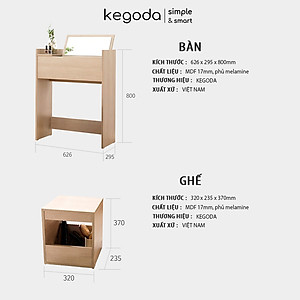 Bàn Phấn Trang Điểm Gương Gấp Gọn Có Kèm Ghế Đơn Giản Nhỏ Đẹp, Bàn Makeup Gỗ Màu Oak KEGODA KGD28