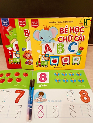 Sách- Combo 4 Cuốn sách Tự xoá Thông minh: Phép trừ+ So sánh+ Toán+ Nét bút (Tặng kèm bút)