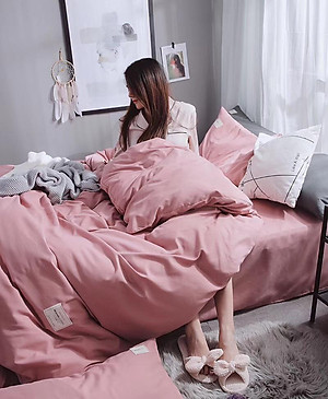 Bộ Chăn Ga Gối Cotton Tici Đơn Sắc LIDACO - Hồng Phấn
